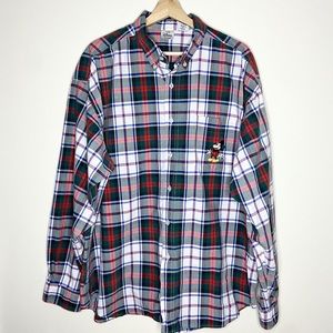 Vintage Disney Green Red Plaid Mickey Button Up XL